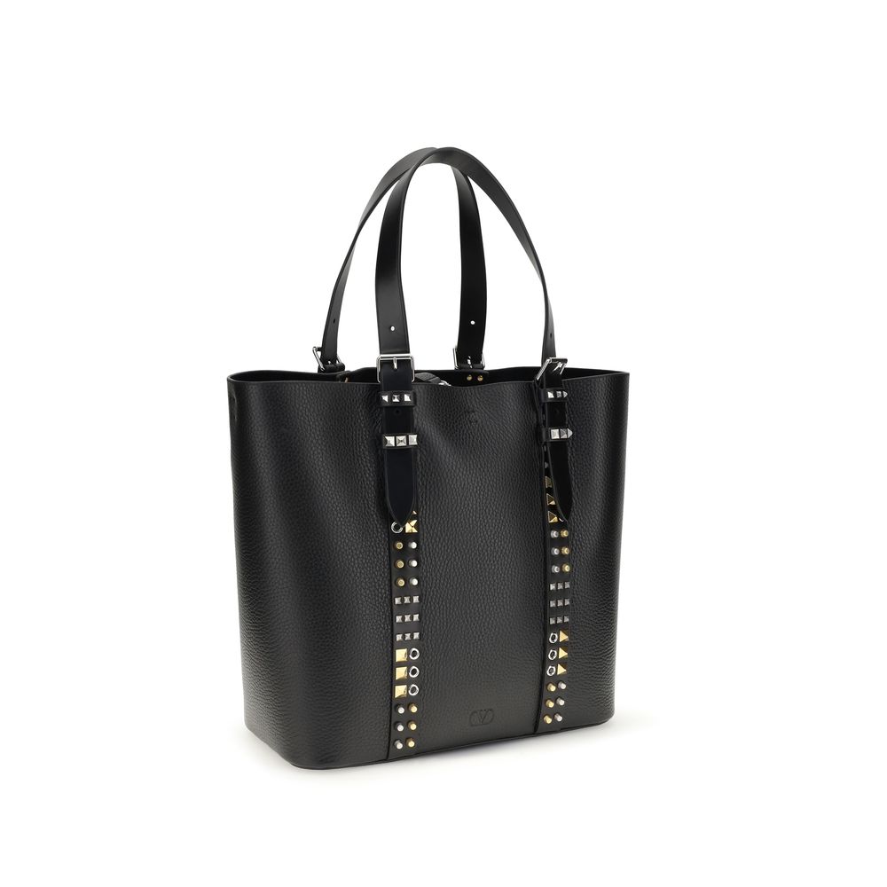 Medium Tote Shoulder Bag by Valentino Garavani for men in bos taurus calf leather black, gold & silver features a effortless chic silhouette with a secure buckle & button, ample , and versatile adjustable-strap & handle for a effortless chic finish.