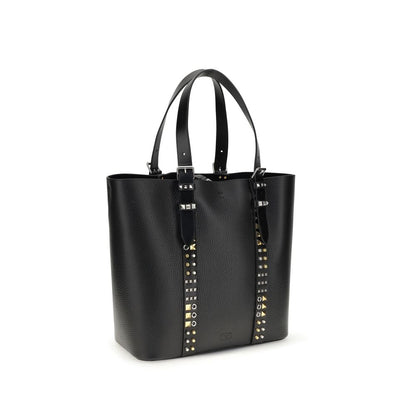 Medium Tote Shoulder Bag by Valentino Garavani for men in bos taurus calf leather black, gold & silver features a effortless chic silhouette with a secure buckle & button, ample , and versatile adjustable-strap & handle for a effortless chic finish.