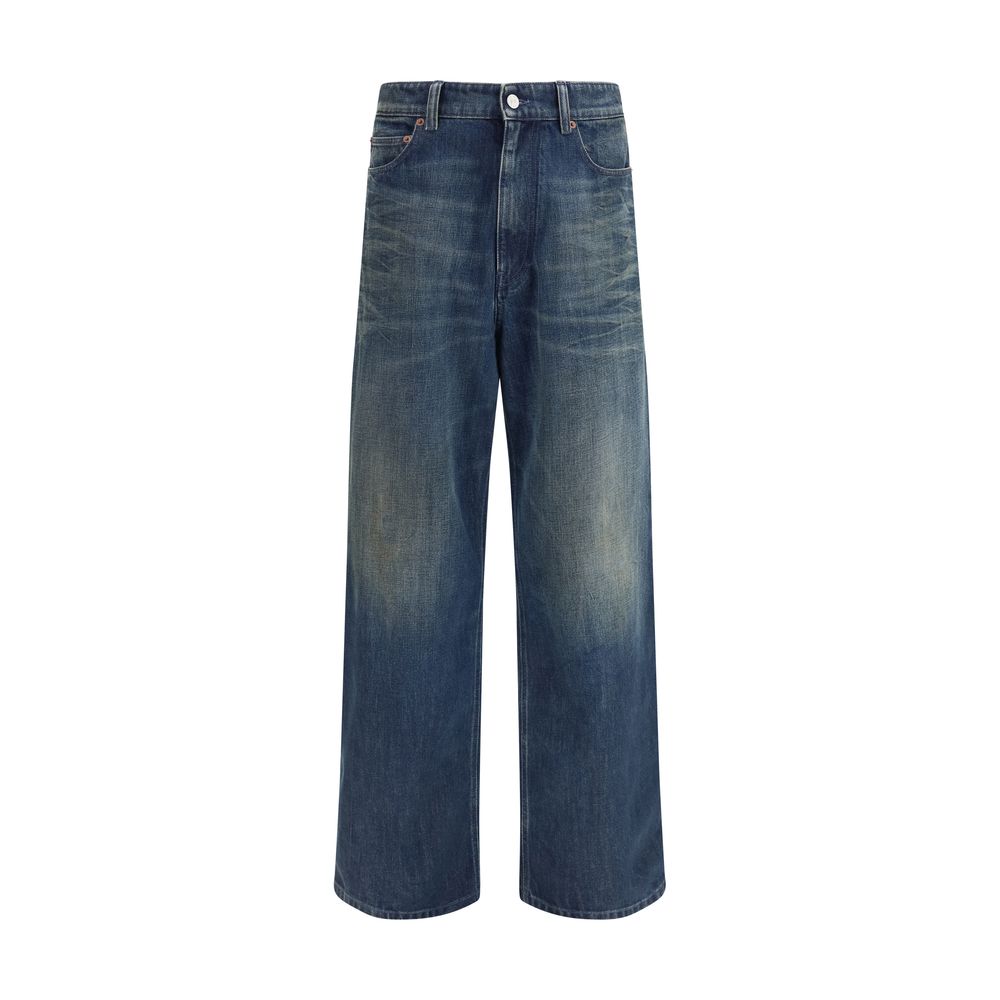 Jeans by MM6 for men in denim cotton blue features a polished silhouette with a polished relaxed-fit & oversized, reaching a polished long and finished with a polished .