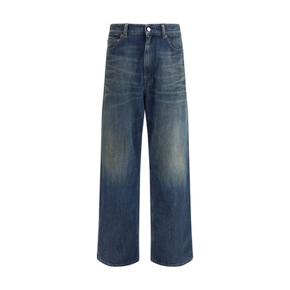 Jeans by MM6 for men in denim cotton blue features a polished silhouette with a polished relaxed-fit & oversized, reaching a polished long and finished with a polished .