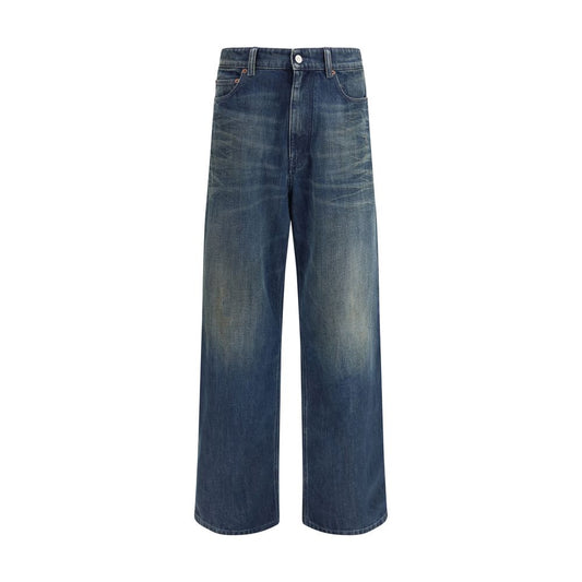 Jeans by MM6 for men in denim cotton blue features a polished silhouette with a polished relaxed-fit & oversized, reaching a polished long and finished with a polished .