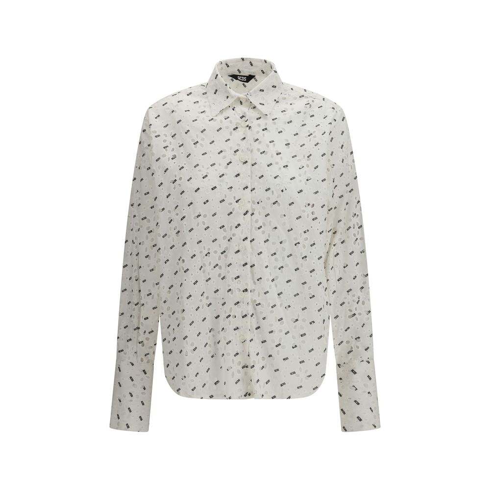 Shirt by GCDS for women in cotton white & patterned features an polished silhouette, showcasing a sophisticated and long-sleeve detail for a truly polished finish.