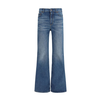 Jeans by Chloé for women in organic denim cotton & leather blue features an refined tailoring silhouette, showcasing a premium flared & regular-fit with a and long cut for a refined tailoring look.