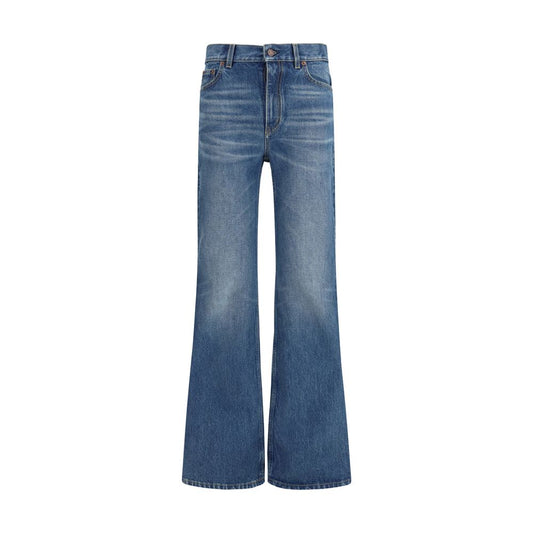 Jeans by Chloé for women in organic denim cotton & leather blue features an refined tailoring silhouette, showcasing a premium flared & regular-fit with a and long cut for a refined tailoring look.