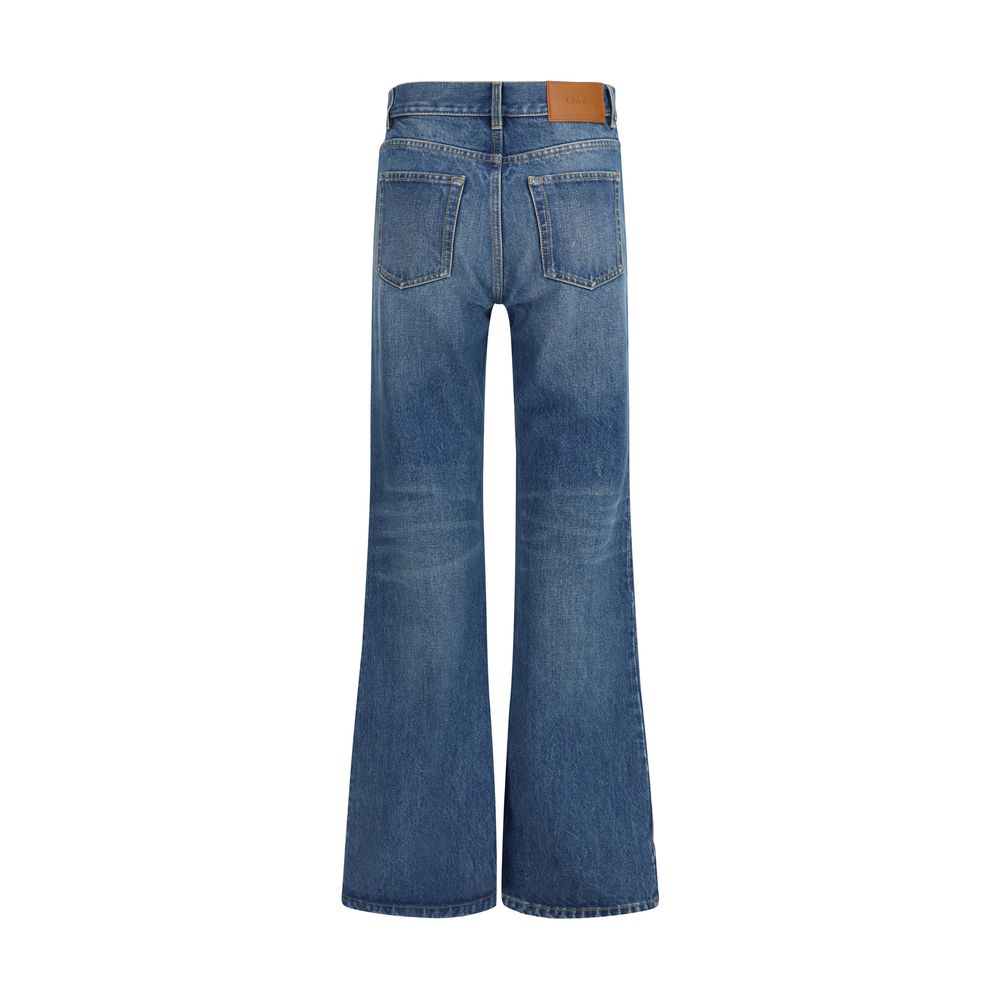 Jeans by Chloé for women in organic denim cotton & leather blue features an sartorial flared & regular-fit and long with a cut for a sartorial finish.