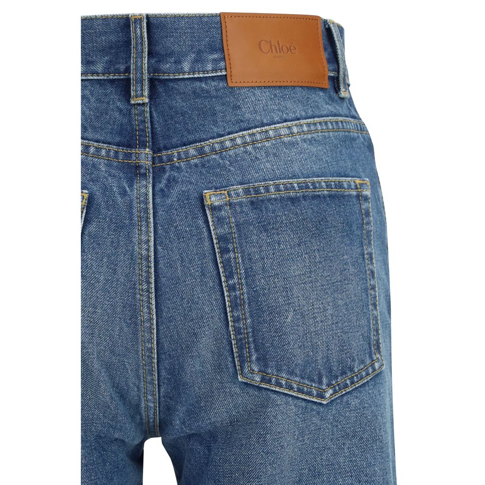 Jeans by Chloé for women in organic denim cotton & leather blue features an sophisticated and flared & regular-fit with a precise long, creating a sophisticated and sophisticated silhouette.
