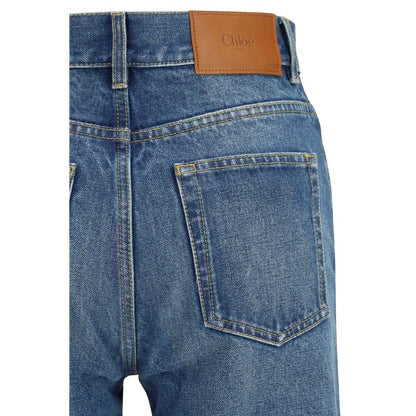 Jeans by Chloé for women in organic denim cotton & leather blue features an sophisticated and flared & regular-fit with a precise long, creating a sophisticated and sophisticated silhouette.