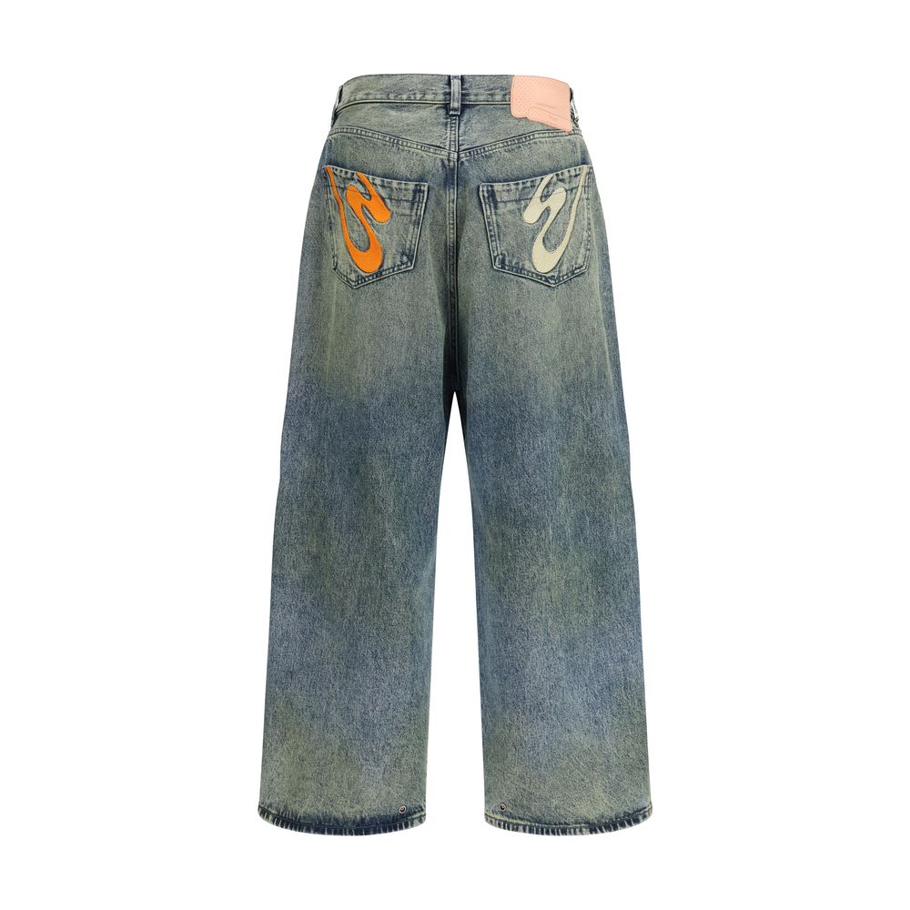 Jeans by PDF Channel for men in denim cotton blue features a refined silhouette with a refined relaxed-fit & regular-fit, defined by a and a refined long for a refined finish.