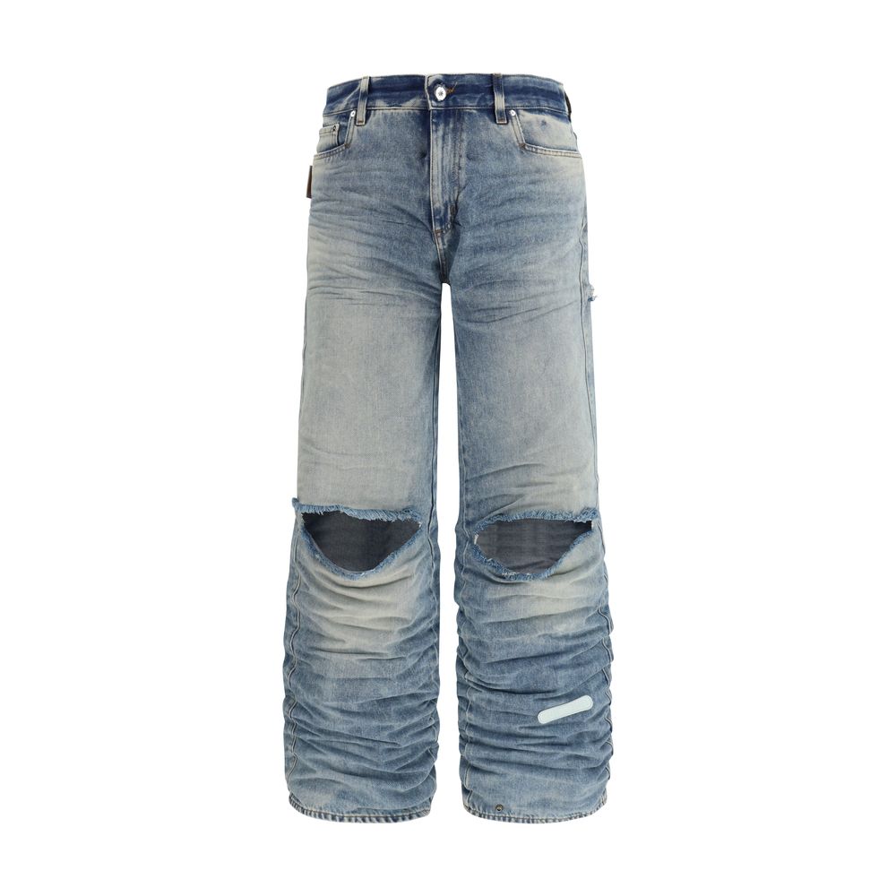 Jeans by PDF Channel for men in stretch denim cotton blue & signature features a refined silhouette with a refined relaxed-fit & regular-fit, defined by a and a refined long for a refined finish.