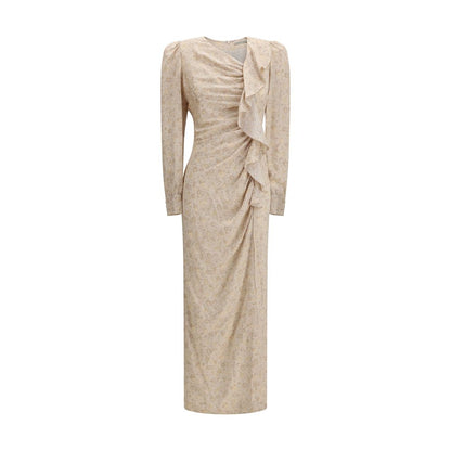 Dress by Alessandra Rich for women in silk beige, patterned, floral, jacquard & print features an eye catching silhouette with a sophisticated , elegant long-sleeve, and a refined long for a eye catching aesthetic.