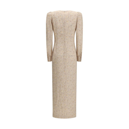 Dress by Alessandra Rich for women in silk beige, patterned, floral, jacquard & print presents a sinuous silhouette, showcasing a sophisticated and detailed with a sinuous long for a refined finish.