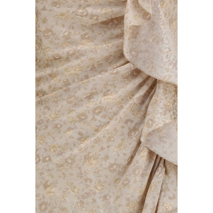 Dress by Alessandra Rich for women in silk beige, patterned, floral, jacquard & print features a dramatic silhouette, showcasing an elegant and that flows into a dramatic long.