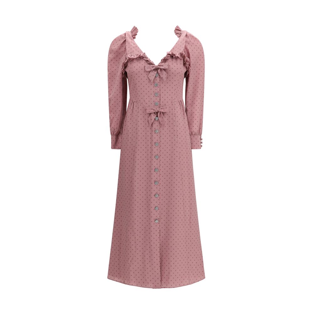 Dress by Alessandra Rich for women in silk multicolor, patterned & print showcases a striking silhouette, elegantly detailed with a long-sleeve, refined v-neck neckline, and a striking midi for a striking finish.