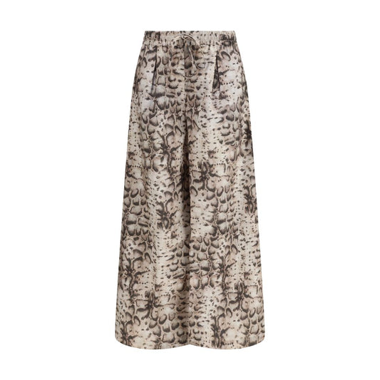 Casual Pants by PINKO for women in cotton & python leather multicolor & print features an sartorial regular-fit & wide and long with a cut for a sartorial finish.