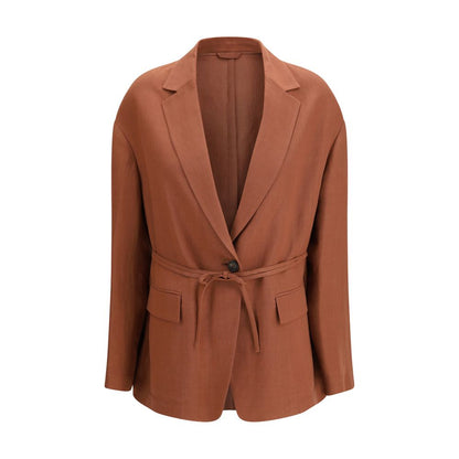 Blazer by Brunello Cucinelli for women in viscose linen twill horn, multicolor & natural presents a distinguished silhouette, detailed with a distinguished and distinctive for a truly sophisticated finish.
