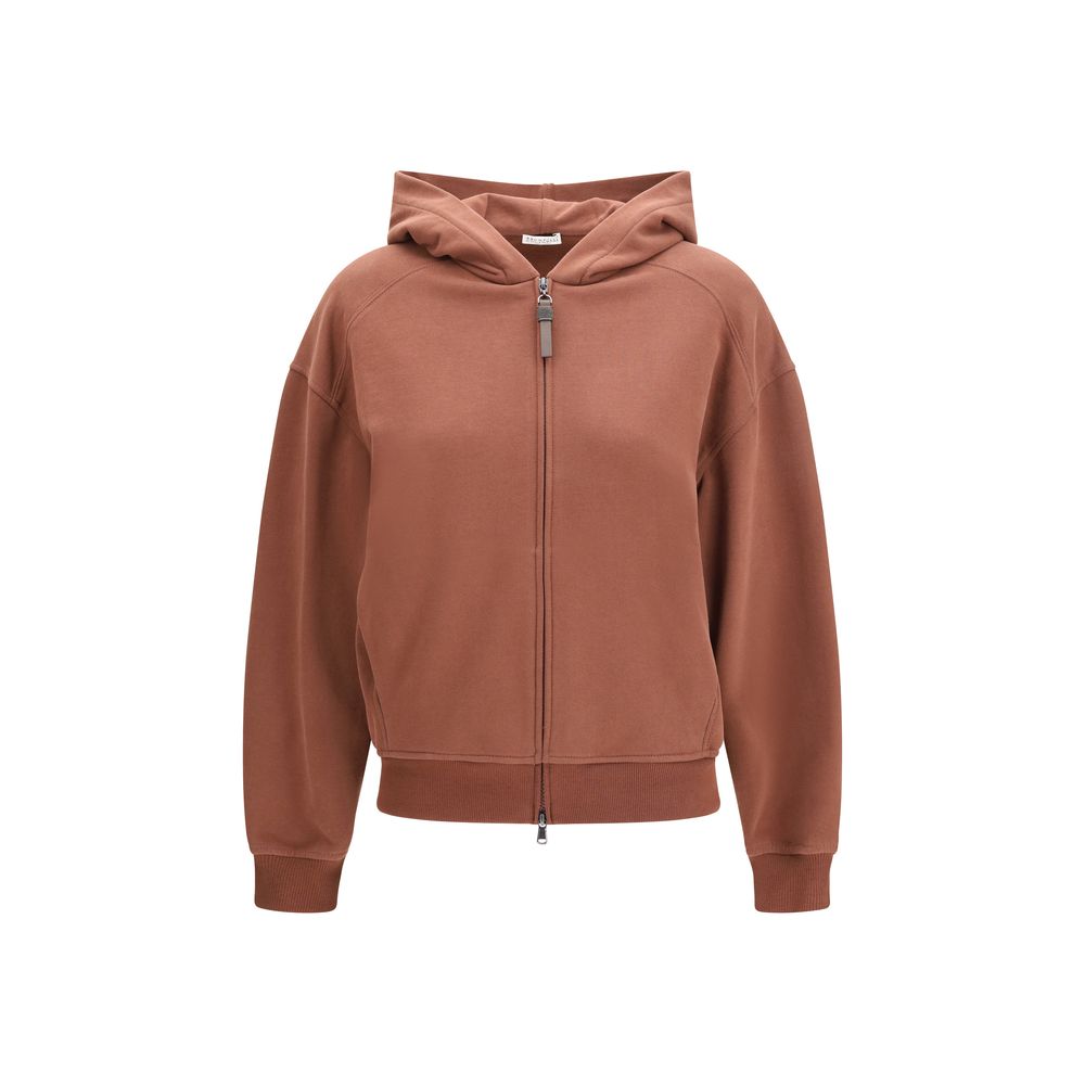 Sweatshirt Hoodie by Brunello Cucinelli for women in cotton brown & signature features an luminous silhouette, showcasing a sophisticated hooded neckline and for a truly luminous look.