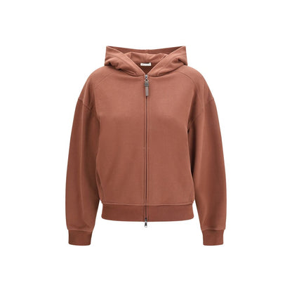 Sweatshirt Hoodie by Brunello Cucinelli for women in cotton brown & signature features an luminous silhouette, showcasing a sophisticated hooded neckline and for a truly luminous look.