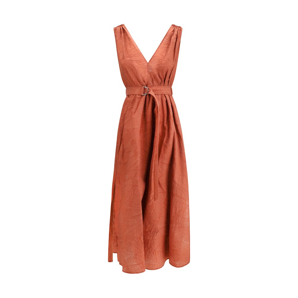 Dress by Brunello Cucinelli for women in polyamide & cotton multicolor, patterned, floral & signature showcases a striking silhouette, elegantly detailed with a sleeveless, refined , and a striking midi for a striking finish.