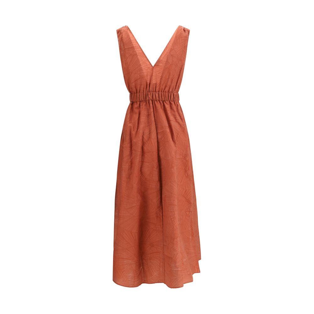 Dress by Brunello Cucinelli for women in polyamide & cotton multicolor, patterned, floral & signature features a dramatic silhouette, showcasing an elegant and that flows into a dramatic midi.