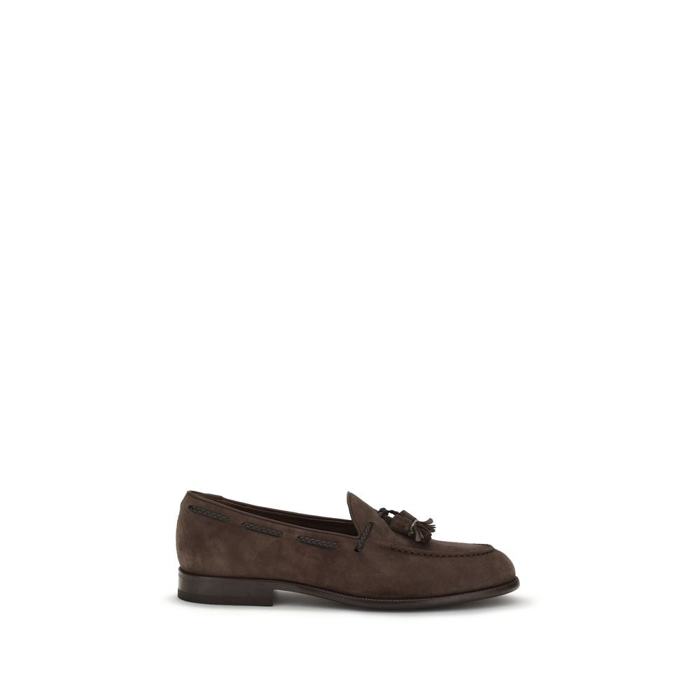 Loafer Slip-On Shoes by Fratelli Rossetti for men in bos taurus calf suede leather brown showcases a impeccable silhouette as College Men's Bos Taurus Calf Suede Leather Loafer Slip-On Shoes, artfully designed with a impeccable and refined round toe style for a impeccable finish.