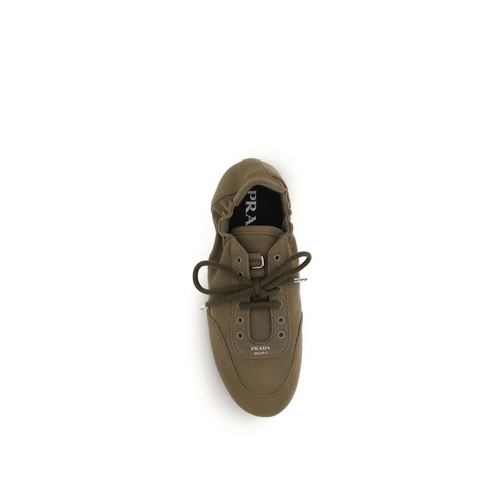 Athletic Sneakers by Prada for women in cotton canvas bicolour & print features an exquisite silhouette, showcasing the premium athletic style of the Women's Athletic Cotton Canvas Sneakers with an exquisite finish.