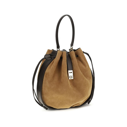Ferragamo Bos Taurus Calf Leather & Polyurethane Shoulder Bucket Bag - Brown Print