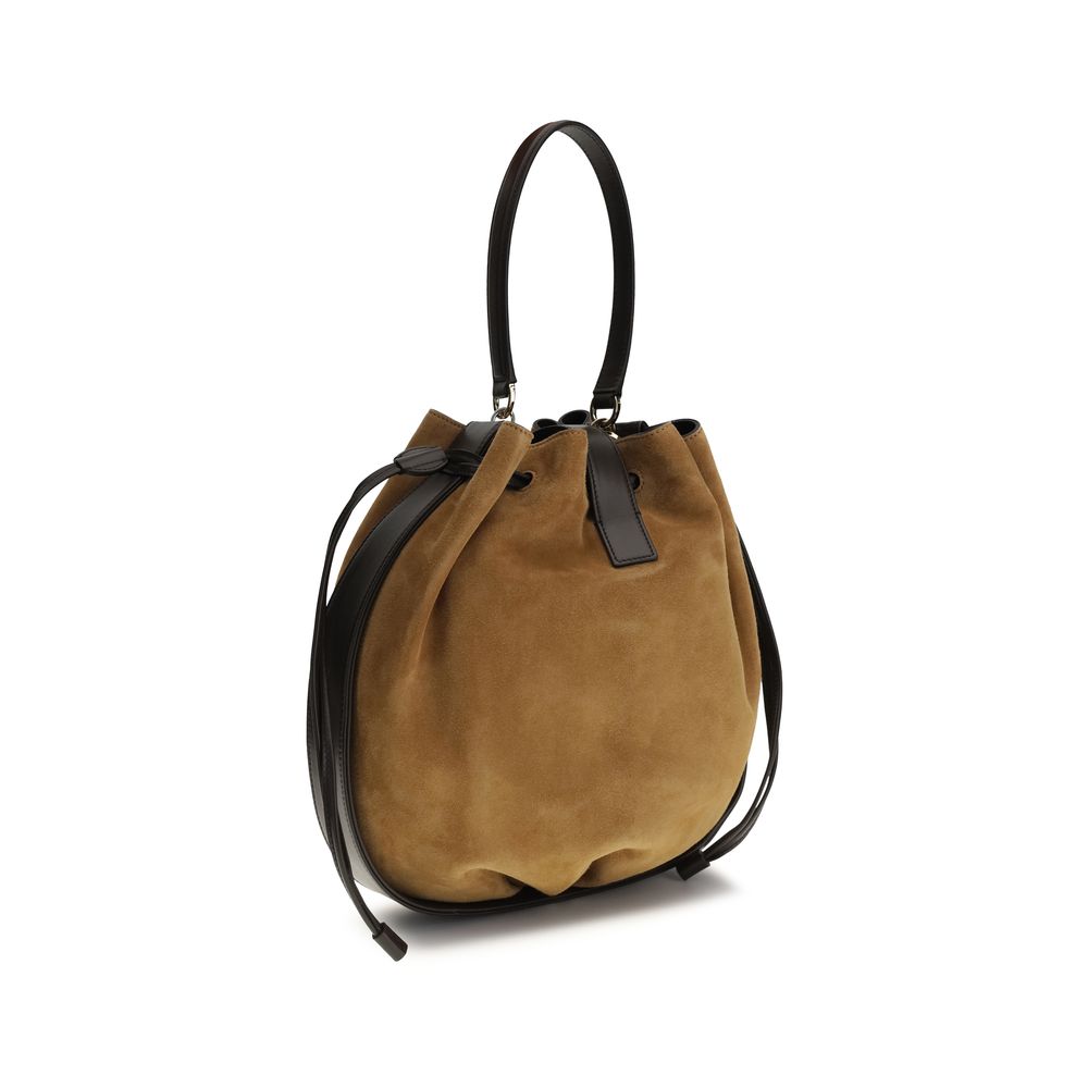 Ferragamo Bos Taurus Calf Leather & Polyurethane Shoulder Bucket Bag - Brown Print