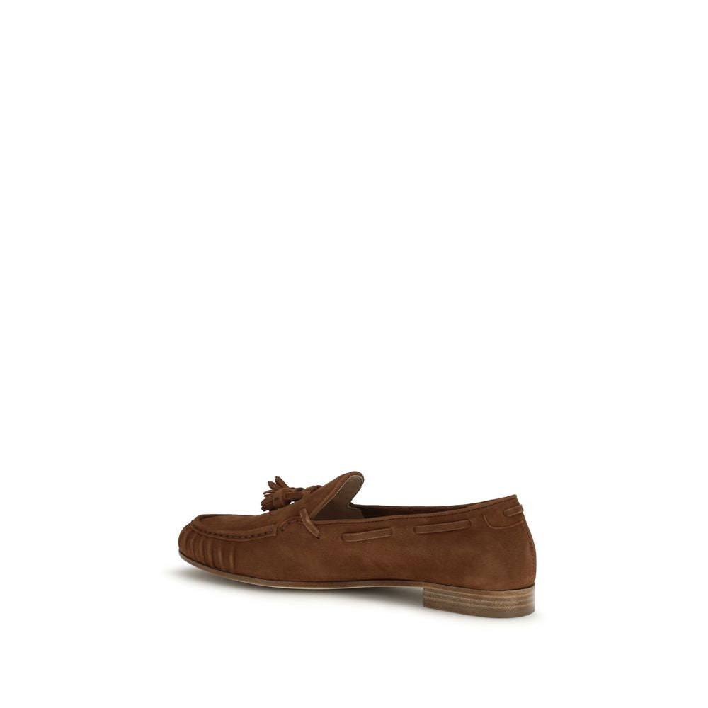 Flat Loafer Slip-On Shoes by Fratelli Rossetti for women in bos taurus calf suede leather brown features an dynamic silhouette from the Brera Women's Bos Taurus Calf Suede Leather Flat Loafer Slip-On Shoes collection, defined by a dynamic and flat for a dynamic look.