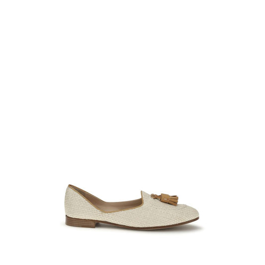 Flat Loafer Slip-On Shoes by Fratelli Rossetti for women in raffia & bos taurus calf leather beige showcases a impeccable silhouette as Women's Raffia & Bos Taurus Calf Leather Flat Loafer Slip-On Shoes, artfully designed with a impeccable flat and refined for a impeccable finish.