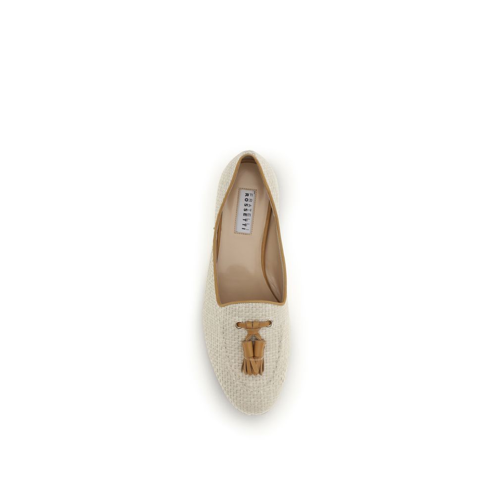 Flat Loafer Slip-On Shoes by Fratelli Rossetti for women in raffia & bos taurus calf leather beige features an dynamic silhouette from the Women's Raffia & Bos Taurus Calf Leather Flat Loafer Slip-On Shoes collection, defined by a dynamic and flat for a dynamic look.