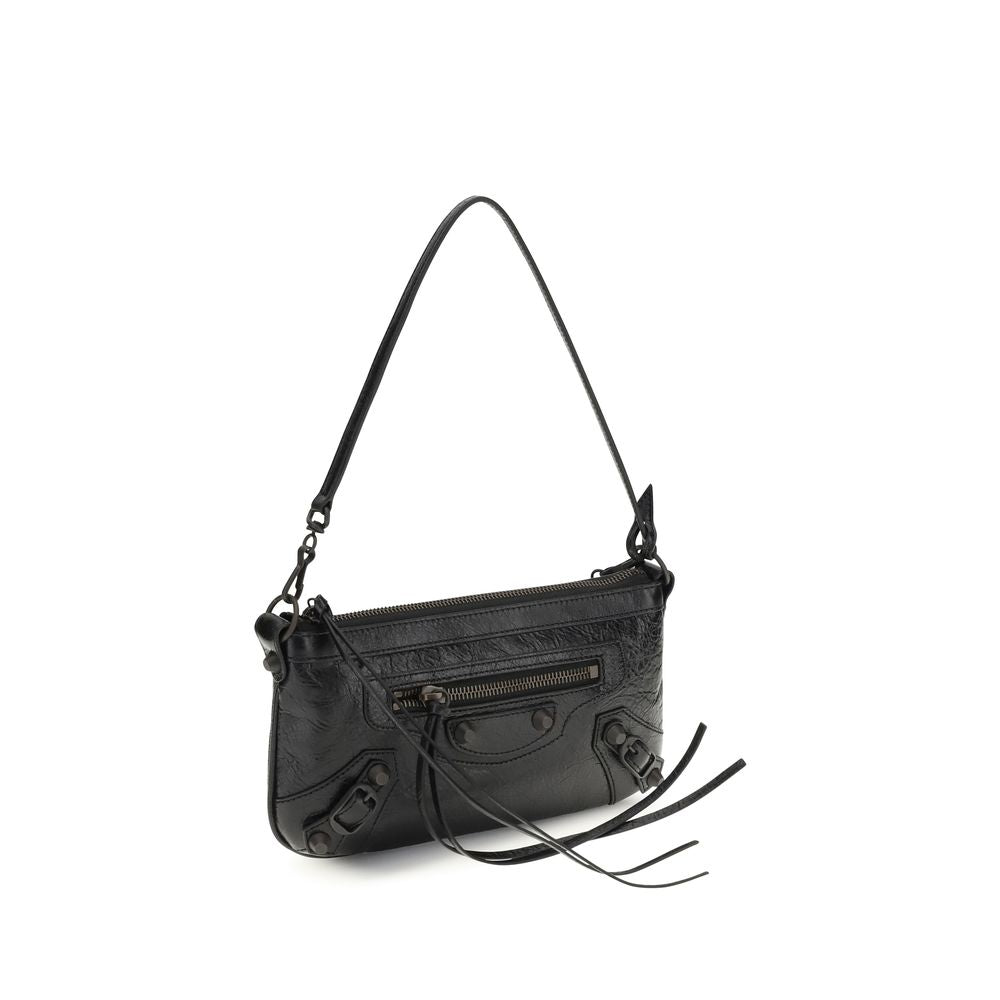 2-in-1 Shoulder & Crossbody Clutch Bag by Balenciaga for women in lambskin leather black & signature presents a versatile silhouette, showcasing a secure zipper and versatile cardholder with versatile crossbody-strap, shoulder-strap & adjustable-strap for a sophisticated look.