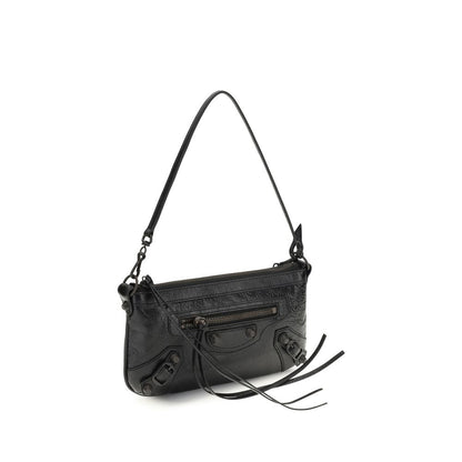 2-in-1 Shoulder & Crossbody Clutch Bag by Balenciaga for women in lambskin leather black & signature presents a versatile silhouette, showcasing a secure zipper and versatile cardholder with versatile crossbody-strap, shoulder-strap & adjustable-strap for a sophisticated look.