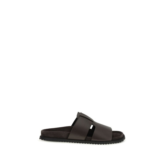 Dolce & Gabbana Men's Bos Taurus Calf Leather Flat Slider Sandals - Brown