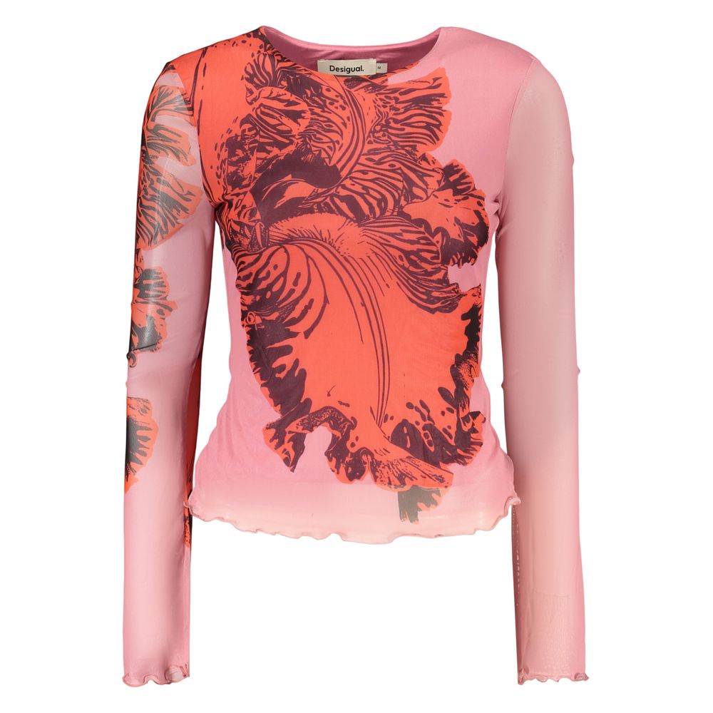 T-Shirt by Desigual for women in stretch viscose pink & patterned showcases a fashionable silhouette, elegantly detailed with a fashionable long-sleeve and for a sophisticated, high-fashion look.