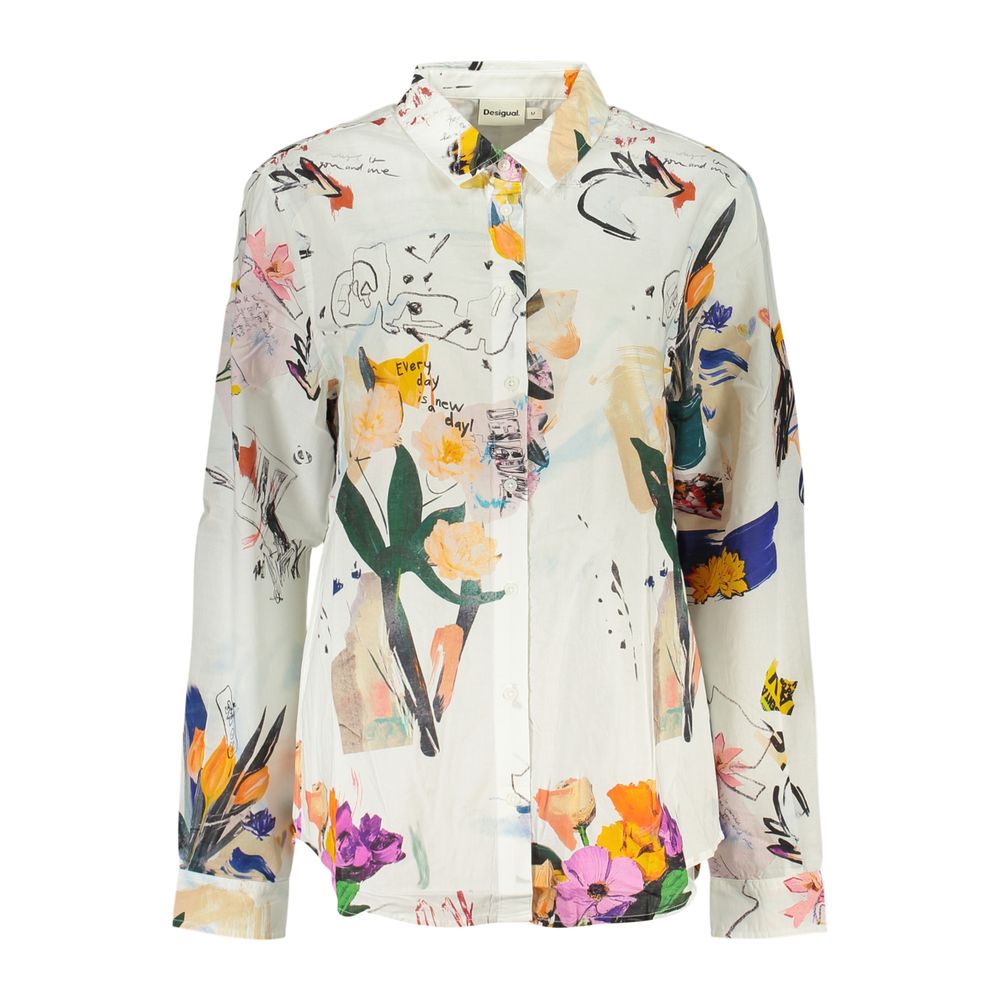 Shirt by Desigual for women in cotton white & patterned showcases a sublime silhouette, artfully detailed with a sublime and long-sleeve for a sophisticated, sublime finish.