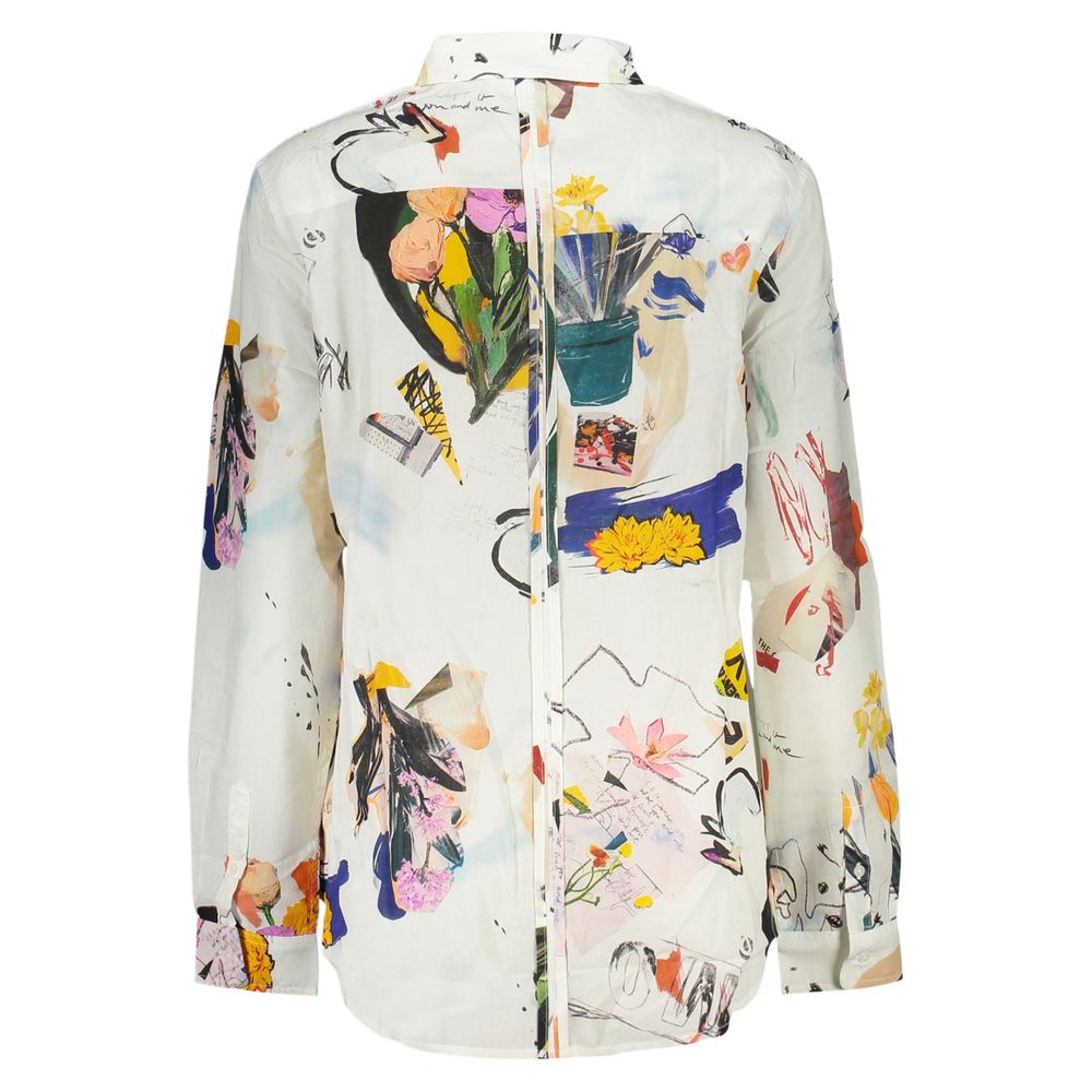Shirt by Desigual for women in cotton white & patterned features an architectural silhouette with a refined and elegant for a architectural look.