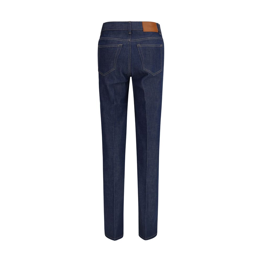 Jeans by Chloé for women in denim cotton blue presents a tailored silhouette, showcasing a tailored regular-fit & slim and long cut with a refined for a truly tailored aesthetic.