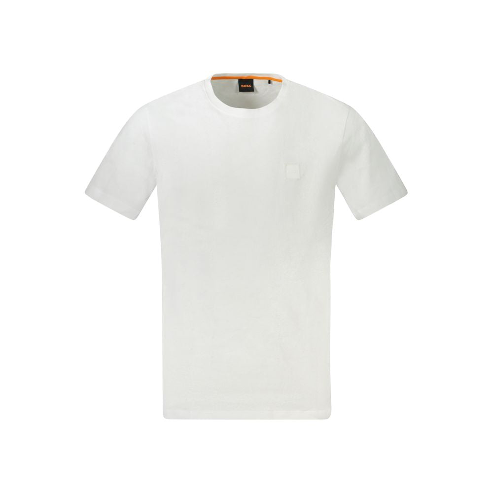 T-Shirt by Hugo Boss for men in cotton white features an edgy silhouette, meticulously detailed with a sophisticated and crew neckline for a truly edgy finish.