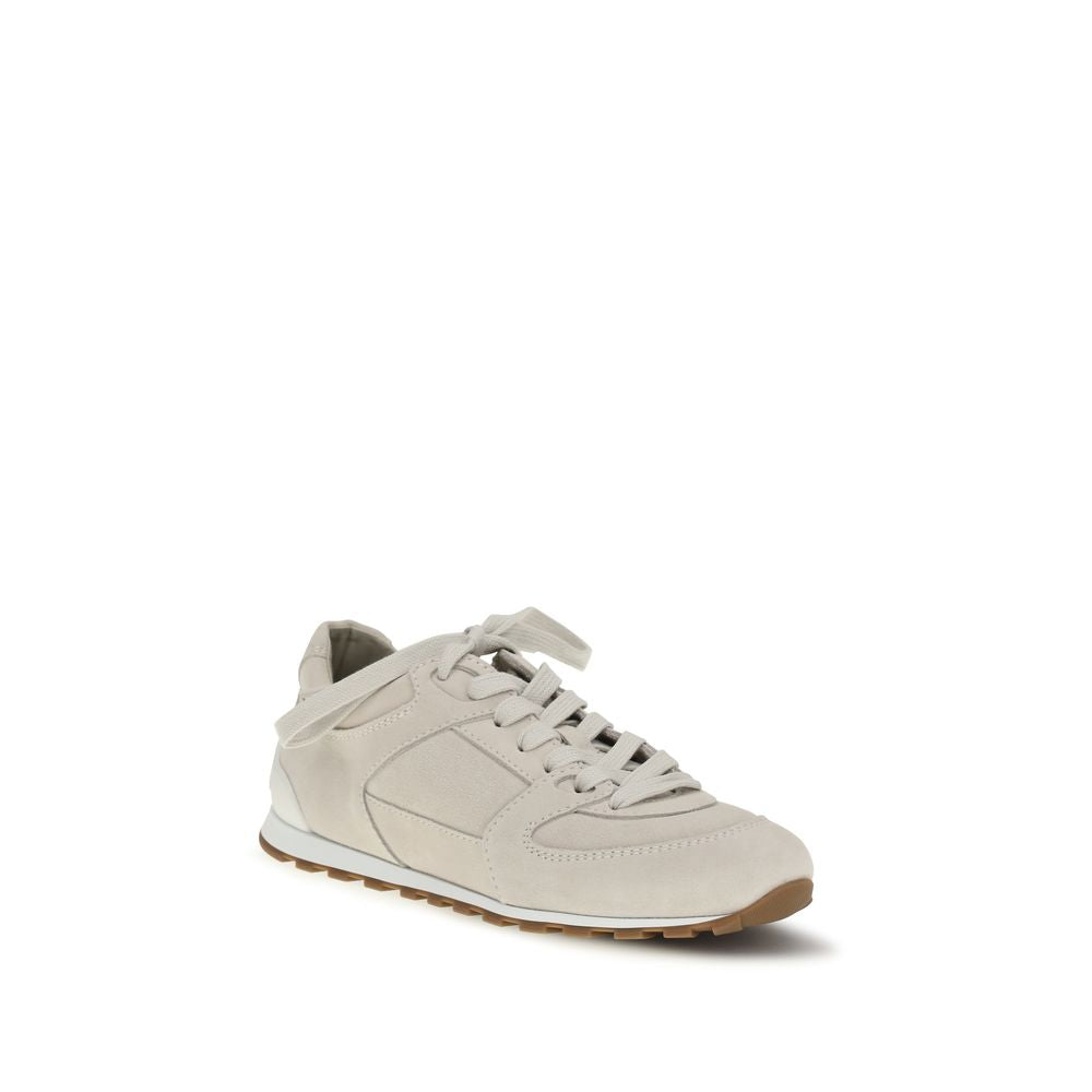 Sneakers by Brunello Cucinelli for women in bos taurus calf suede leather beige features an fashionable silhouette, showcasing the premium Women's Low Top Bos Taurus Calf Suede Leather Sneakers in a fashionable low-top style that offers a fashionable finish for refined style.
