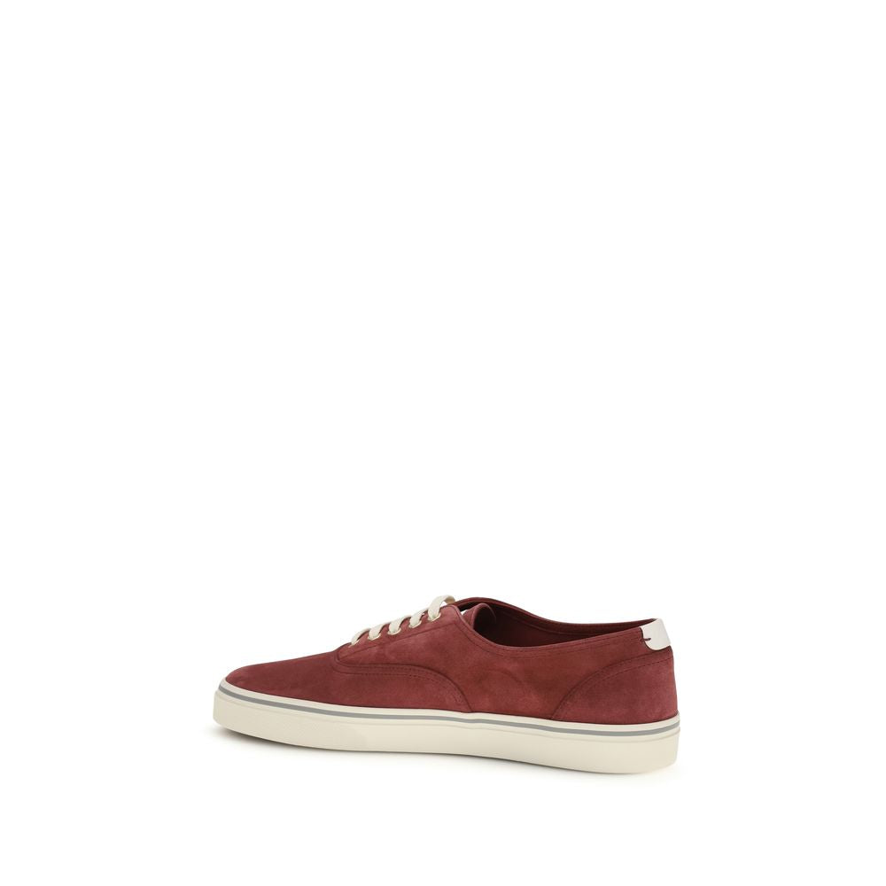 Sneakers by Brunello Cucinelli for men in bos taurus calfskin leather & cotton bordeaux features an fashionable silhouette, showcasing the premium Men's Low Top Bos Taurus Calfskin Leather & Cotton Sneakers in a fashionable low-top style that offers a fashionable finish for refined style.