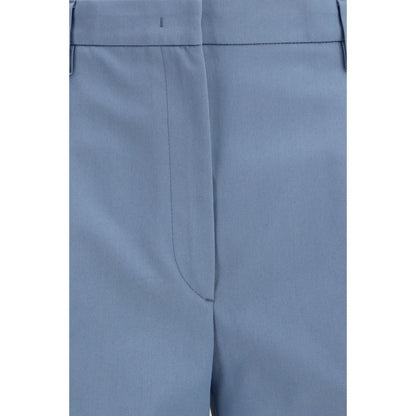 Chinos Pants by Prada for women in cotton blue presents a sartorial luxe silhouette, showcasing a sophisticated straight & regular-fit with a long and for a premium, sartorial luxe finish.