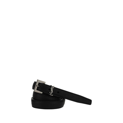 Belt by Saint Laurent for men in calfskin black & monogram presents a artisanal silhouette from the Calfskin Belt collection, showcasing an artisanal design and refined craftsmanship for a artisanal look.