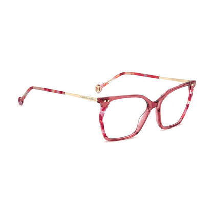 Eyeglasses Frames by Carolina Herrera for women in acetate and pink showcases a refined silhouette, detailed with a rose coloured frame finish and a sophisticated full-frame frame design.