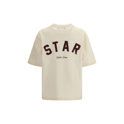 Activewear T-Shirt by Golden Goose for women in cotton beige features an contemporary design with , a length, and a contemporary crew neckline.