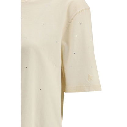 Activewear T-Shirt by Golden Goose for women in cotton beige features an athletic silhouette with sleeves and a neckline, enhanced by high-performance .