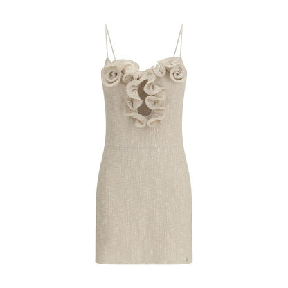 Dress by Magda Butrym for women in polyester cotton & lyocell beige & floral features an cute silhouette, detailed with a sleeveless and that elegantly flows into a cute short mini.
