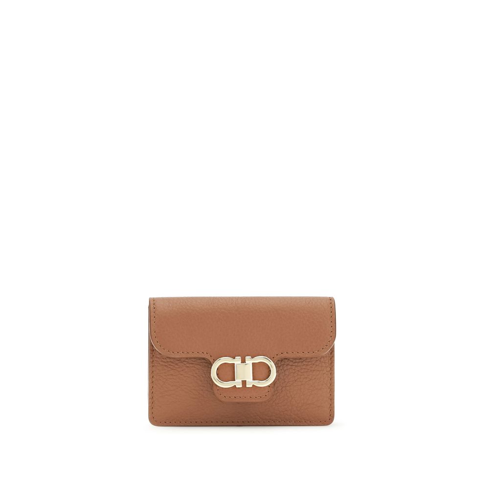 Cardholder Wallet by Ferragamo for women in bos taurus calfskin leather brown presents a refined silhouette, artfully capturing the essence of the Gancini Bos Taurus Calfskin Leather Cardholder Wallet design with sophisticated card-organization for a refined look.