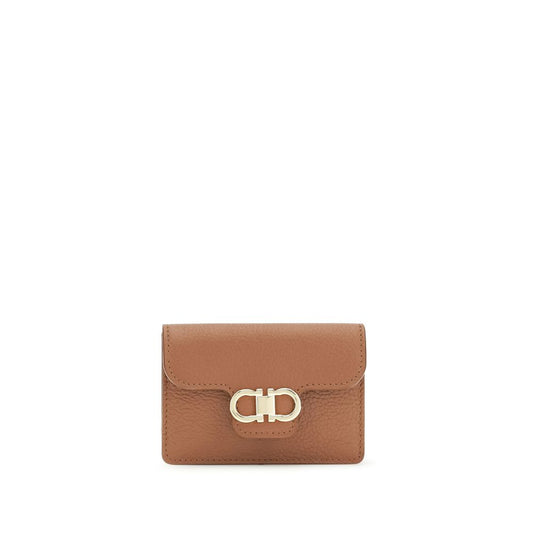 Cardholder Wallet by Ferragamo for women in bos taurus calfskin leather brown presents a refined silhouette, artfully capturing the essence of the Gancini Bos Taurus Calfskin Leather Cardholder Wallet design with sophisticated card-organization for a refined look.