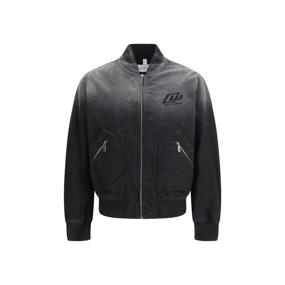 Bomber Jacket by Off-White for men in denim cotton black & white features a city-ready silhouette, detailed with and a city-ready .