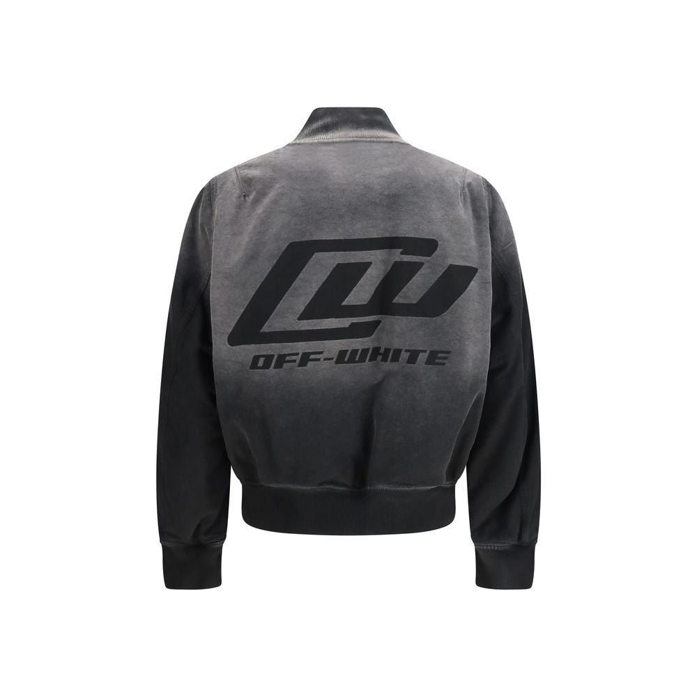 Bomber Jacket by Off-White for men in denim cotton black & white features a dramatic silhouette, showcasing a sophisticated and distinctive for a dramatic aesthetic.
